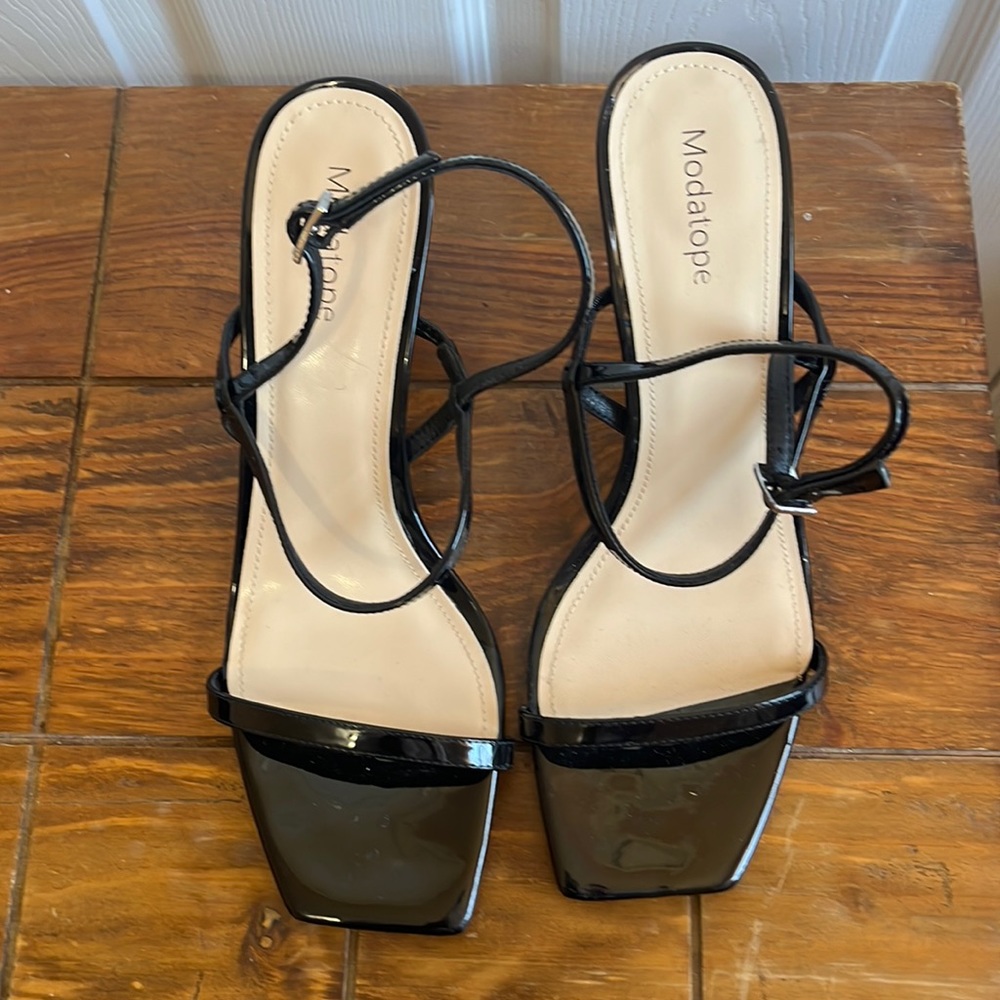 Modatope square toed ankle strap heels